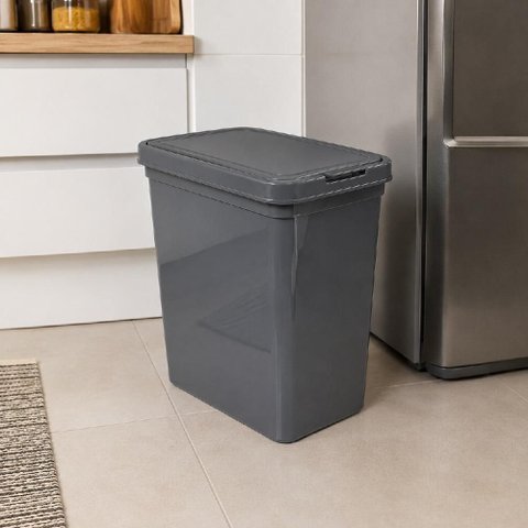 Lixeira Click Banheiro Cozinha 12 Litros Cesto de Lixo Cinza Multiuso Casa Escritorio Flat Compacta 
