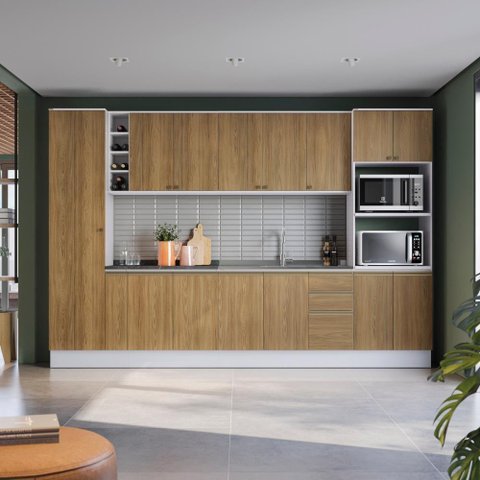 Cozinha Modulada Celeste Kappesberg 100% Mdf Branco/nogueira 340cm
