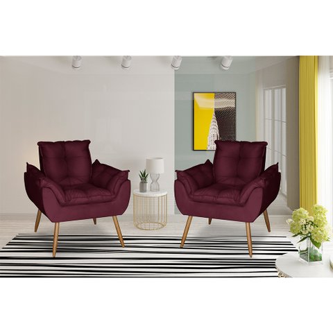 Kit 2 Poltronas Opala Decorativa Suede Marsala Dal Poz Estofados