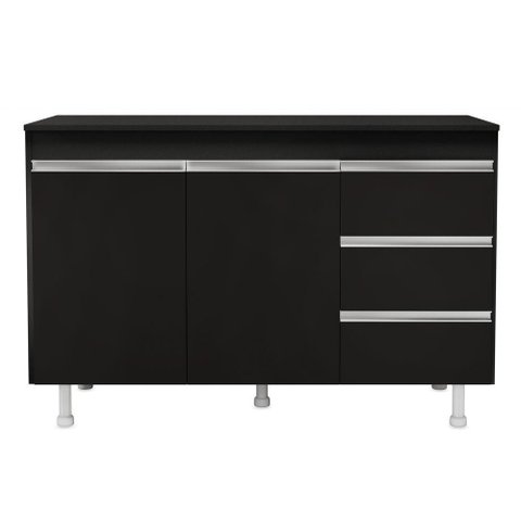 Balcão Gabinete Cozinha Lux 120cm 100% Mdf com Tampo 02 Portas e 03 Gavetas Preto - Desk Design