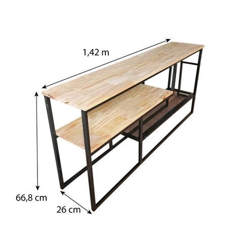Rack de TV Style Industrial de Ferro e Madeira 1 Nicho Dual de Madeira com Gavetas Natural e Preto - 7