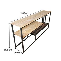 Rack de TV Style Industrial de Ferro e Madeira 1 Nicho Dual de Madeira com Gavetas Natural e Preto - 7