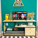 Ver imagem 1 de Rack de TV Style Industrial de Ferro e Madeira 1 Nicho Dual de Madeira com Gavetas Natural e Preto