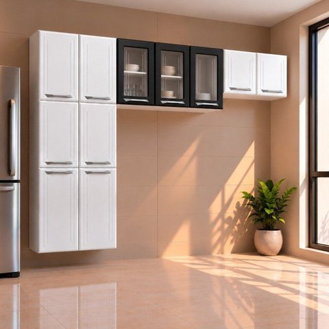 Cozinha de Aço Compacta Modulada 3 Peças Topázio Telasul Preto/Branco com