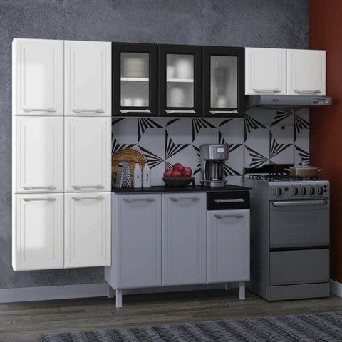 Cozinha de Aço Compacta Modulada 3 Peças Topázio Telasul Preto/Branco com