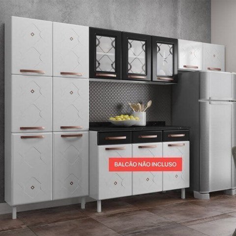 Cozinha Compacta Modulada de Aço 3 Peças Mirage New Preto/Branco com