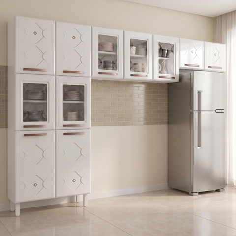 Cozinha Compacta Modulada de Aço 3 Peças 280cm Mirage New Branco