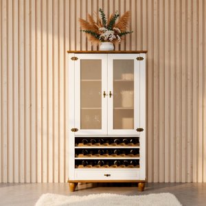 Cristaleira Adega Alta 2 Portas 1 Gavetas Tampo Base e Pés em Madeira Maciça Joy