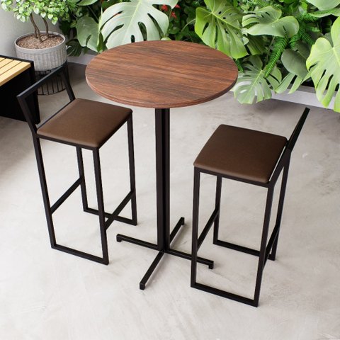 Conjunto Mesa Alta Bar Bistrô Redonda Imbuia 2 Banquetas Confort Estofado Don Castro