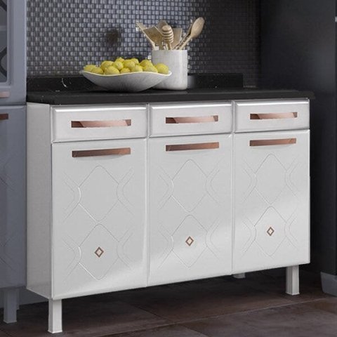 Balcão de Cozinha em Aço Triplo com Tampo 3 Portas 3 Gavetas Mirage New