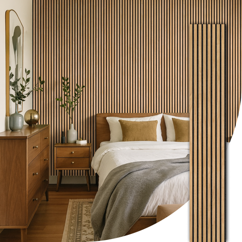 Painel Ripado Acústico Madeira Natural Ikara - 270x32cm