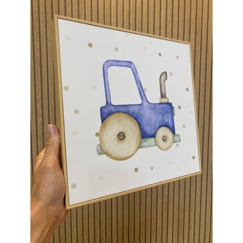 Kit 7 Quadros Infantis Transportes Aquarela 26x26 Moldura Filete Crua sem Vidro
