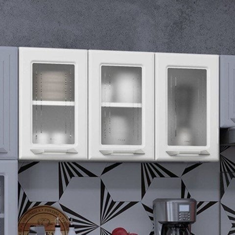 Armário de Cozinha em Aço Aéreo Triplo Topázio Branco