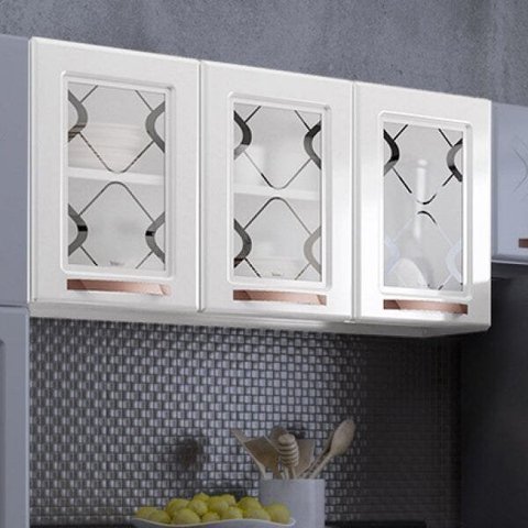 Armário de Cozinha Aéreo Triplo em Aço 3 Portas de Vidro Mirage New 