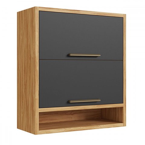 Armário Aéreo Cozinha 80 Cm Syrah 2 Portas 100% Mdf Amêndoa/chumbo - Rio Doce