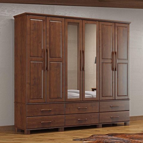 Guarda-roupa Bipartido 6 Portas 6 Gavetas Ouro Café Madeira Pinus - Finestra