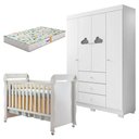 Ver imagem 1 de Berço Americano Mirelle e Guarda Roupa Infantil Ane Branco Brilho com Colchão Gazin - Phoenix Baby