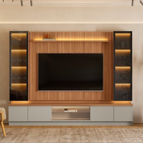 Conjunto Estante Modular Magnum com LED Canela Gris Fosco