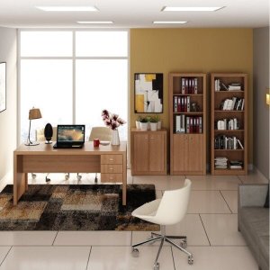 Kit 4 Peças com Escrivaninha, Balcão, Armário Multiuso e Estante