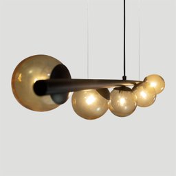 Lustre Pendente Figo Preto - 5 Globos Esfera de Vidro Âmbar - 4
