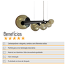 Lustre Pendente Figo Preto - 5 Globos Esfera de Vidro Âmbar - 6