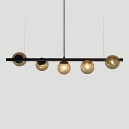 Lustre Pendente Figo Preto - 5 Globos Esfera de Vidro Âmbar - 2