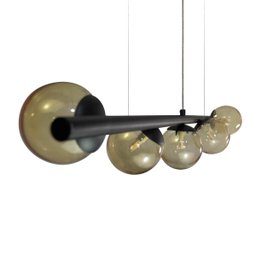 Lustre Pendente Figo Preto - 5 Globos Esfera de Vidro Âmbar - 3