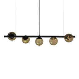 Lustre Pendente Figo Preto - 5 Globos Esfera de Vidro Âmbar - 1