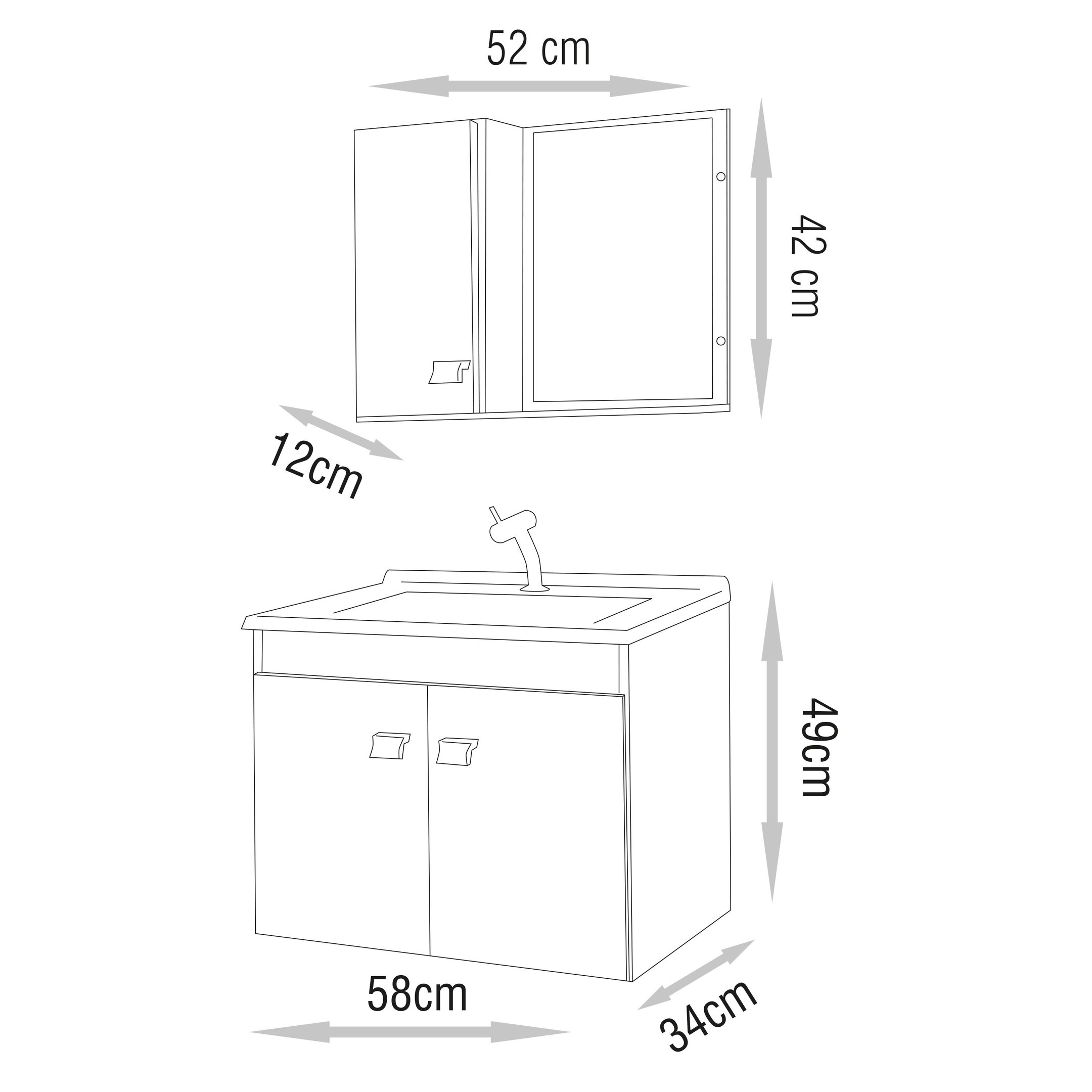 Conjunto para Banheiro Kit Econômico Suspenso 60cm - Fabribam Gabinetes - 3