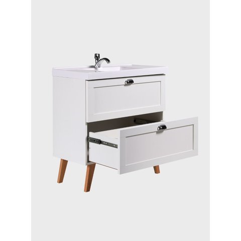 Gabinete para Banheiro com Cuba e Espelho Redondo 80cm Retro MDF Branco Milano - On Móveis