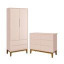 Ver imagem 1 de Jogo de Quarto Infantil Classic Guarda Roupa 2 Portas e Cômoda 6 Gavetas Rosa Fosco com Pés Amadeira