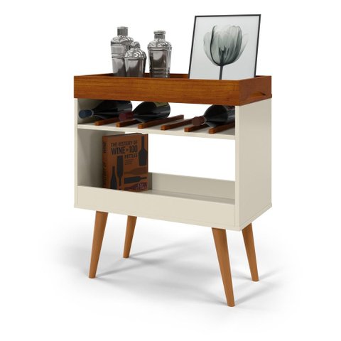 Aparador Café Drink Off White/caramelo Pés em Madeira Pinus Ofertamo