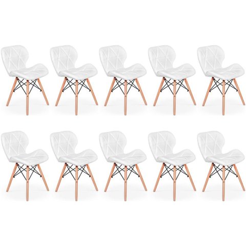 Kit 10 Cadeiras de Jantar Charles Eames Slim Wood Estofada - Branco