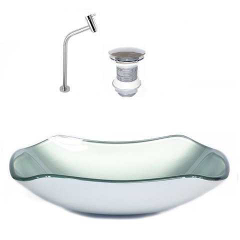 CUBA DE VIDRO ABAULADA 45CM PRATA + VALVULA + TORNEIRA