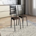 Ver imagem 5 de Conjunto Sala de Jantar Mesa Redonda 80cm Tampo Granito com 4 Cadeiras Milla Preto/Imbuia/Ocre