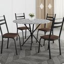 Ver imagem 1 de Conjunto Sala de Jantar Mesa Redonda 80cm Tampo Granito com 4 Cadeiras Milla Preto/Imbuia/Ocre