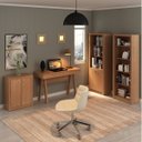 Ver imagem 1 de Conjunto 4 Peças com Escrivaninha, Estante Livreiro, com 2 Portas e Armário Multiuso Baixo Marrom
