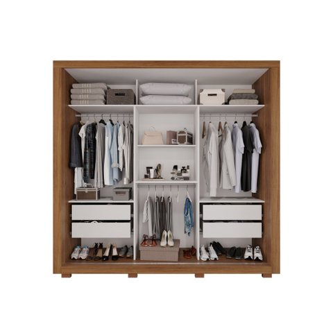 Guarda Roupa Casal Panamá Porta Espelho Central 3 Portas 4 Gavetas Salleto Branco