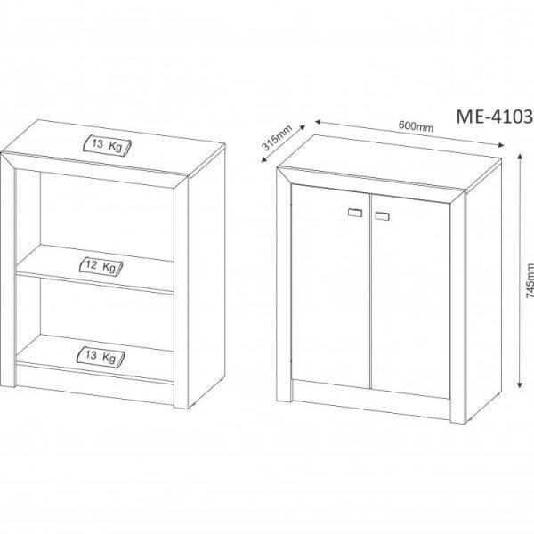 Kit 3 peças com Escrivaninha, Armário Multiuso Baixo e Estante Livreio com 2 Portas - 4