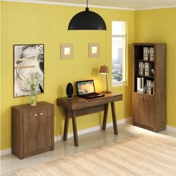 Kit 3 peças com Escrivaninha, Armário Multiuso Baixo e Estante Livreio com 2 Portas - 1