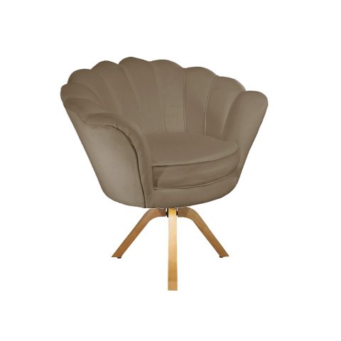 Poltrona Decorativa Pétala Base Giratória Madeira Suede Capuccino Mz Decor