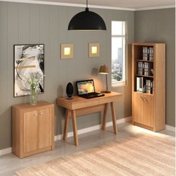Kit 3 peças com Escrivaninha, Armário Multiuso Baixo e Estante Livreio com 2 Portas - 1