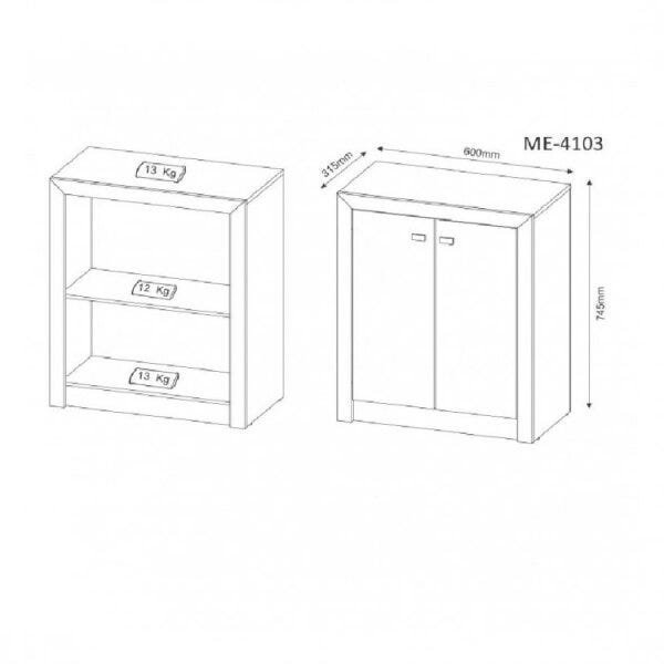 Kit 3 peças com Escrivaninha, Armário Multiuso Baixo e Estante Livreio com 2 Portas - 3