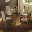 Ver imagem 1 de Conjunto Sala de Jantar Madesa Nanda Mesa Tampo Vidro Redondo 4 Cadeiras - Rustic/crema/hibiscos