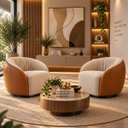 Ver imagem 2 de Kit 2 Poltrona Giratória 360° Orgânica Bouclé Sala Nuvem:Bouclê/Courino Sintético/ Bege Detalhe Marr