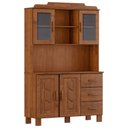 Ver imagem 1 de Armário de Cozinha Rústico com Cristaleira 4 Portas 3 Gavetas Lorie F06 Imbuia - Lyam Decor