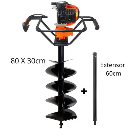 Perfurador de Solo Vulcan VPS520 Gasolina Broca 80x30cm + Extensor 60cm Ideal Para Construção