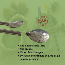 Bomba de Chimarrão Inox 23cm Bojo Rosca Mil Furos Pedra Azul - 6
