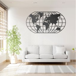 Quadro Decoração Vazado Mapa Mundi World Uno Preto 70x37 Cm - 1