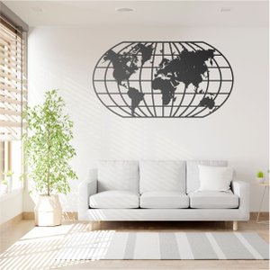 Quadro Decoração Vazado Mapa Mundi World Uno Preto 70x37 Cm